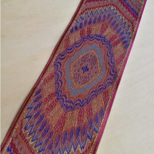 9.3cm Peacock Tail Purple Blue Brown Gold Filigree Garment Curtain Laciness National Jacquard Ribbon Woven Webbing Bedding Trim