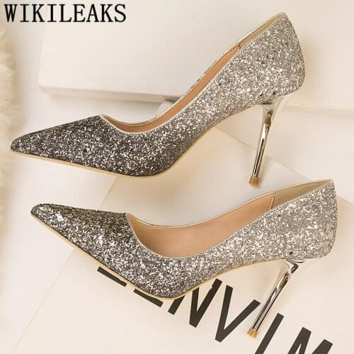 Glitter Heels Party Shoes Women Pumps Stiletto Dress Shoes Women Luxury Shoes Women Designers Tacones Altos Mujer Sexy Ayakkabi