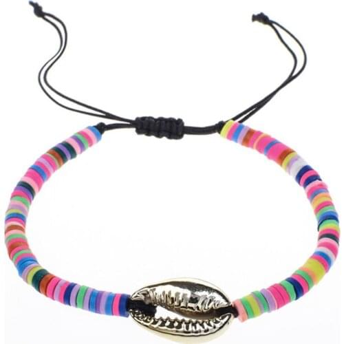 Bohemian Ethnic Style Natural Shell Girl Wild hand-woven Multicolor Polymer Clay Bracelet Beach Jewelry