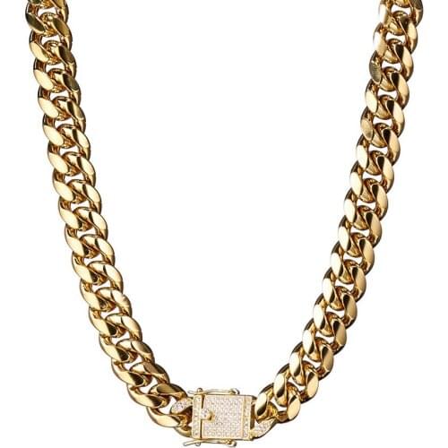 Granny Chic 12mm 16"-30" Fashion Mens Jewelry Gold Stainless Steel Gold Miami Cuban Link Necklace Chain