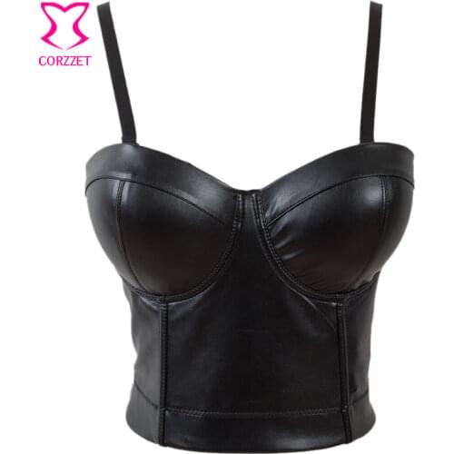 Black PU Leather Soutien Gorge Push Up Bralette Crop Top Bustier Bra Sexy Plus Size Bras For Women Party Club Wear Brassiere 6XL