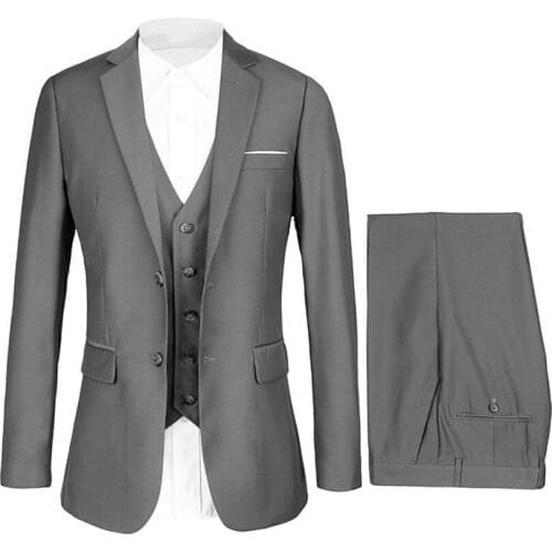 Gray Business Suit 3 pieces Groom Tuxedos Notched Lapel Groomsman Suit Custom Made Man Suit Single Breasted Man Clothes