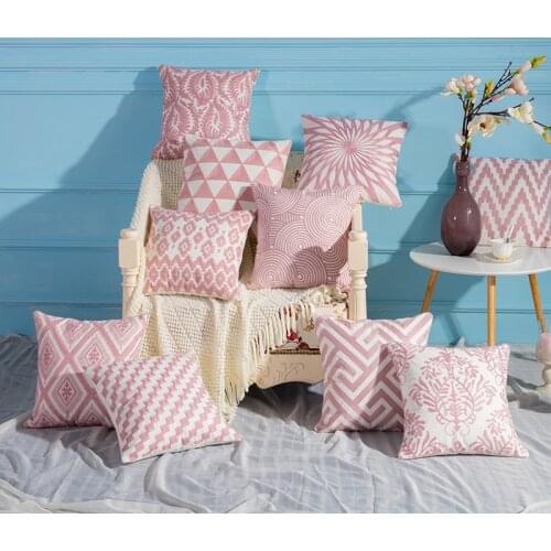 Home Decor Emboridered Cushion Cover Pink Geometric Canvas Pillow Case Cotton Suqare Embroidery Pillow Cover 45x45cm