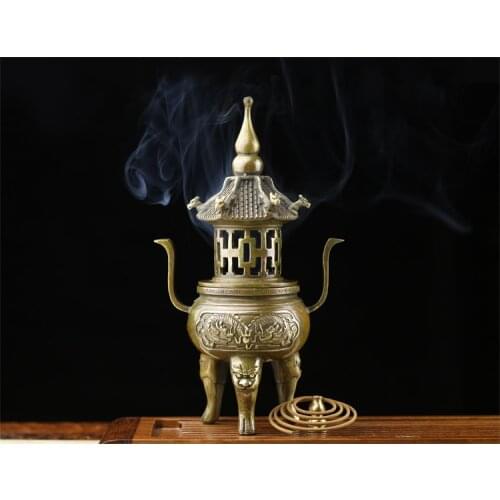 HOME office TOP efficacious Talisman # Exorcisms town curtilage bring in treasure lucky dragon censer FENG SHUI Brass statue