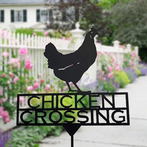 HGHO Metal Chicken Yard Sign Decor with Letters Chicken Crossing Hollow Animal Silhouette Art for Garden Decoration Outdoor