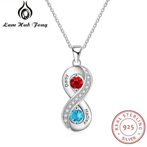 Personalized Name Necklaces 925 Sterling Silver Birthstone Necklaces Custom Infinity Love Jewelry Womens Gift(lam hub fong)