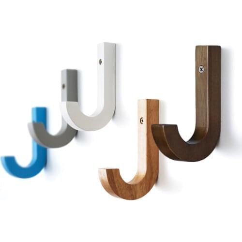 L Cloud Drilling J Shape Coat Hook Wooden Hooks Wall Mounted Single Hook Hat Rack For Bedroom Hall