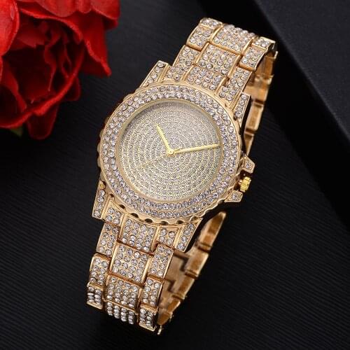 Top Brand Luxury Gold Womens Diamond Watches Fashion Bling Stainless Steel Ladies Wrist Watch For Women Reloj Mujer Saati Clock