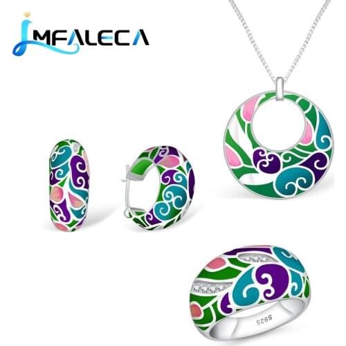 LMFALECA Silver 925 Jewelry Sets Bright Multicolor Transparent Enamel Hoop Earrings Ring Necklace Luxury Fine Jewelry for Women