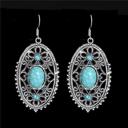 MISANANRYNE Nice Shipping Bohemia Style Lucky Cute Oval Hollow Natural Stone Dangle Earrings 2018 New Arrival Green Jewelry Gift