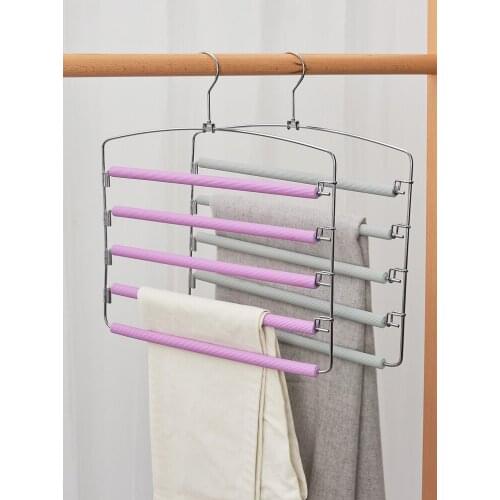 Multifunctional Magic Pants Rack Household Hanging Pants Hanger Multi-Layer Anti-Slip Trousers Hanger Wardrobe Pants Storage