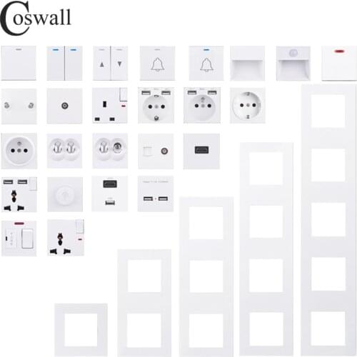 COSWALL E20 Series White Vertical PC Panel Wall Switch EU French Socket HDMI-compatible USB Type-C Charger TV RJ45 Module DIY