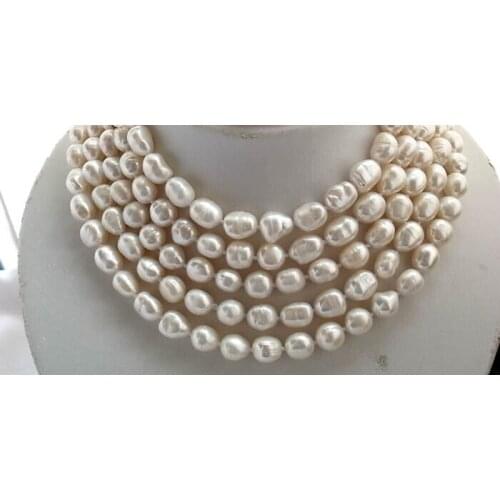 Charming 80"11mm white baroque freshwater pearl necklace