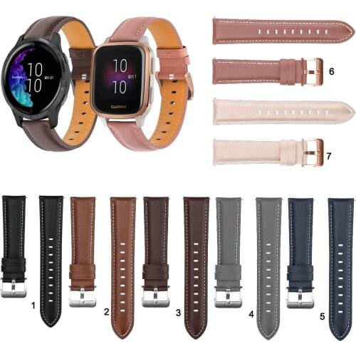 20mm 22mm Fashion Leather Watch Band Strap for Garmin Venu Sq for Vivoactive 3 Music Replacement Wrist strap Elegant Bracele