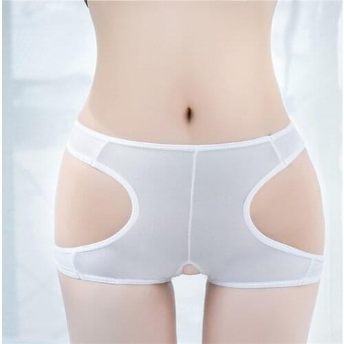Sexy Hollow Out Womens Erotic Briefs Open Crotch Tight Push Up Underwear Solid High Elasticity Female Lingerie