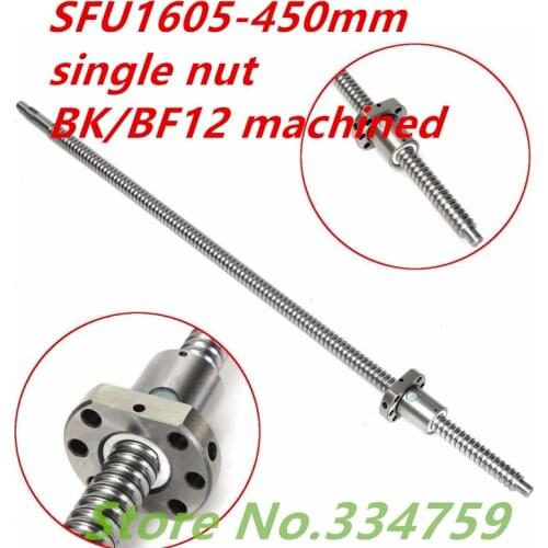 SFU1605 450mm BallScrew Set : 1pc ball screw RM1605 L450mm+1pc SFU1605 ball nut cnc part standard end machined for BK/BF12