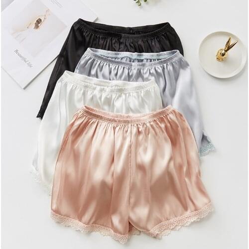 Women Spring Summer Satin Silk Lace Safety Shorts Pants Sweet Loose Elastic Home Sleep Shorts Nightwear Bottom Thin Pajamas
