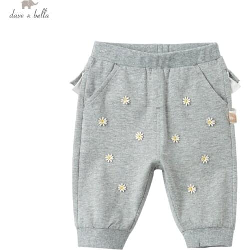 DB17443 dave bella summer baby girls fashion floral pockets pants children calf length kids pants infant toddler trousers