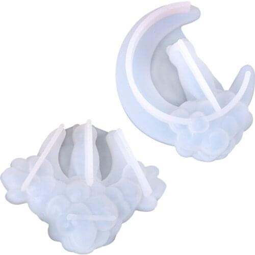 Crystal Epoxy Resin Mold Cute Starry Moon Kitten Pendant DIY Silicone Mould B36D