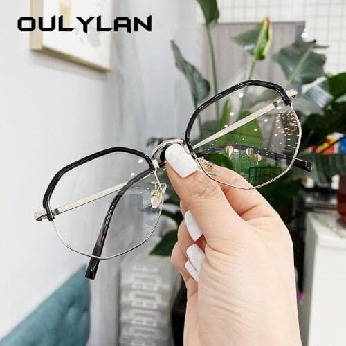 Oulylan Anti Blue Light Eyeglasses Women Men Polygon Glasses Frame Metal Half Frames Spectacles Clear Optical Computer Eyewear