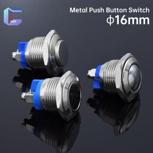 16mm Waterproof Momentary Reset Metal Push Button-Switch Screw Type 1NO PC Power Round High Flat Head
