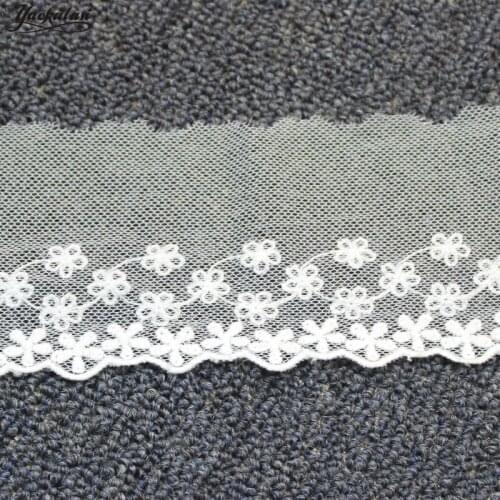 YACKALASI Cotton Lace Embroidered Flower Applique Soft Tulle Lace Fabrics 3D Floral Scalloped Sewing Apparel Trims Vintage 7CM