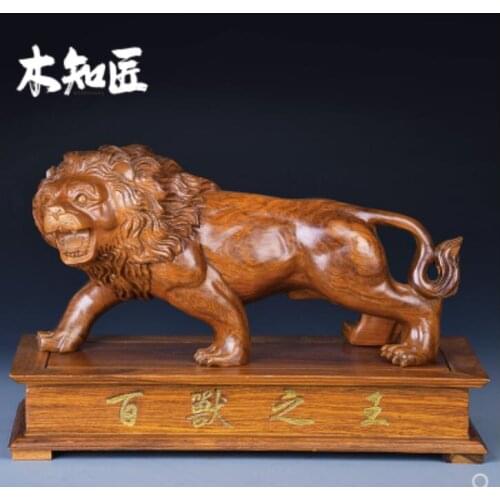 Yellow rosewood pear Black sandalwood Ebony Carved wood lion put pieces king beasts solid wood town house fortune crafts home