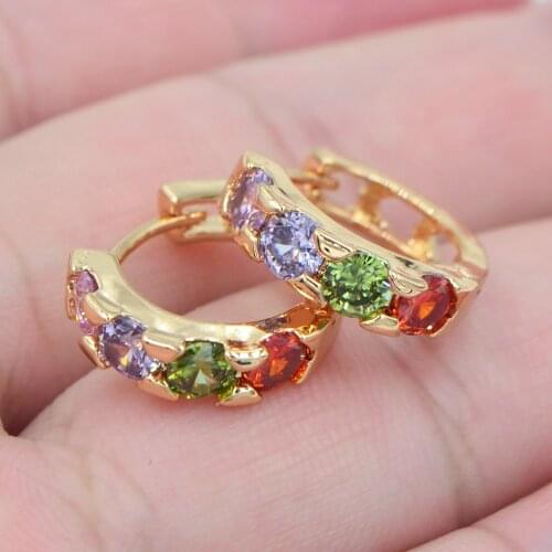 AAA+ Cubic Zirconia Gold Color Women Fashion Colorful CZ Hoop Earrings Jewelry