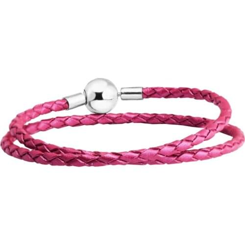 925 Sterling Silver Jewelry Leather Bracelets for Women Fits Charm Beads Fashion Jewelry Trendy Bracelets PL505