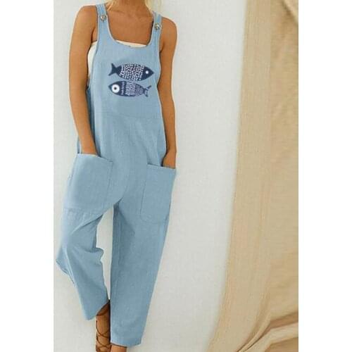 Women 5XL Casual Oversized Print Bodysuit Pocket Romper Loose Sleeveless Strap Button Playsuit Backless Jumpsuit Summer Overalls