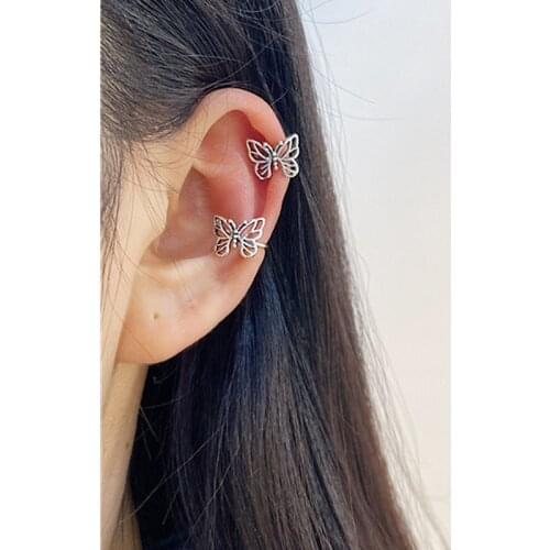 2021 New Fashion Vintage Clip Earrings Hollow Butterfly Ear Clips for Women Girls Cute No Piercing Fake Cartilage Ear Jewelry