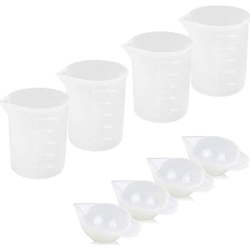 8Pcs/Set 100ml Silicone Transparent Mixing Measuring Cups UV Resin Mold DIY Casting Jewelry Tool Kit