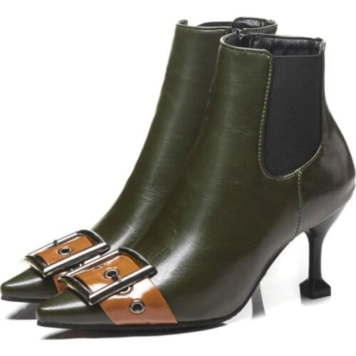 Big Size 9 10 11-17 boots women shoes ankle boots for women ladies boots Color belt buckle side zipper