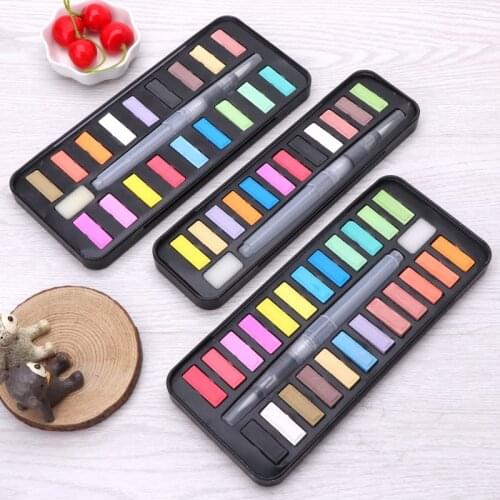 12/18/24 Solid Watercolor Paint Set Portable Drawing Brush Art Painting Supplies
