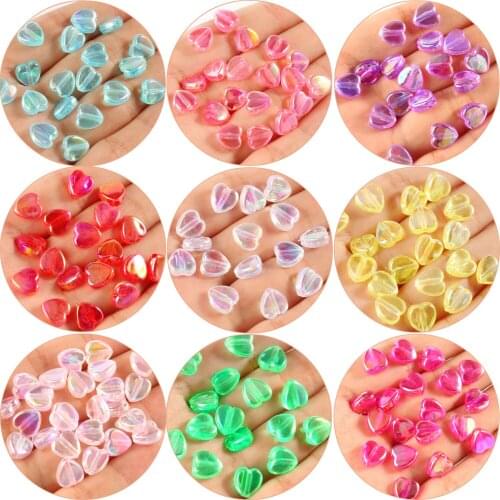 AB Colour Heart Shape Acrylic Beads Loose Spacer Beads for Jewelry Makeing DIY Handmade Bracelet 100pcs/lot 9x8x4mm