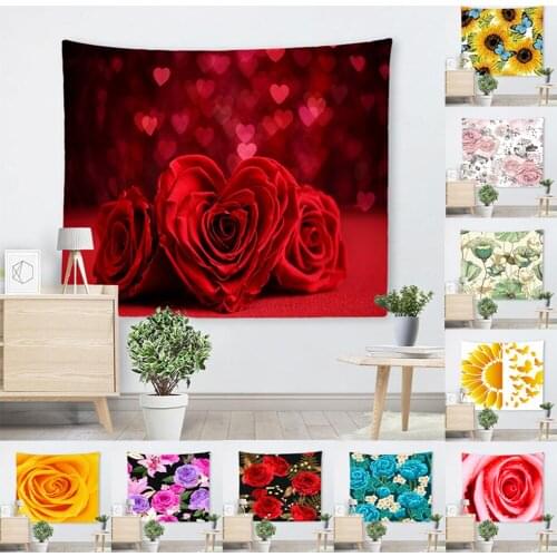 Floral Wall Tapestry for Girls Colorful Pink Yellow Rose Flower Wall Hanging for Bedroom Romantic Spring Aesthetic Tapestry