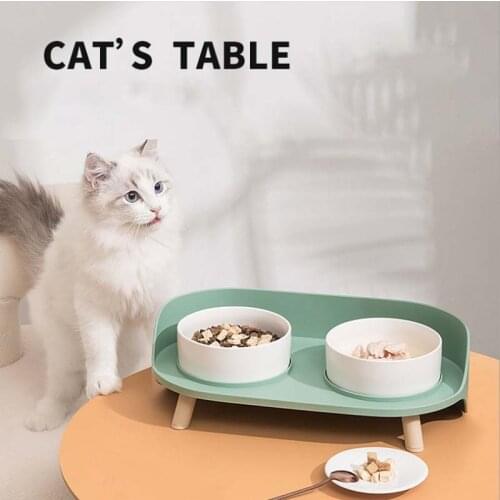 Cat bowl dog bowl double bowl ceramic protection spine pet food bowl anti-overturning pet supplies dog cat bone china bowl