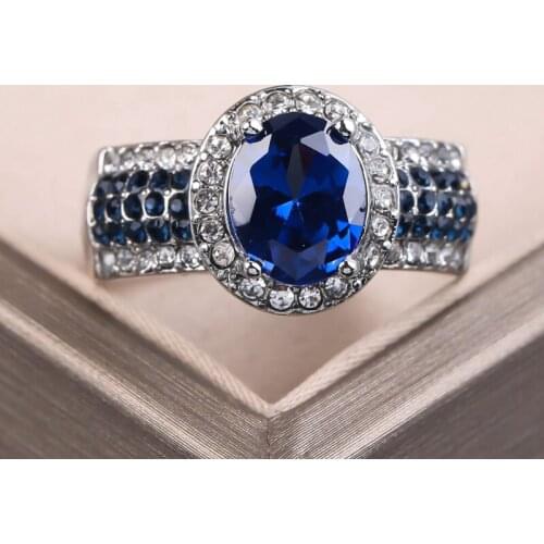 Exquisite Large Blue Crystal Stone Rings for Women Charm Jewelry CZ Wedding Rings Promise Engagement Ring Accessories Gifts
