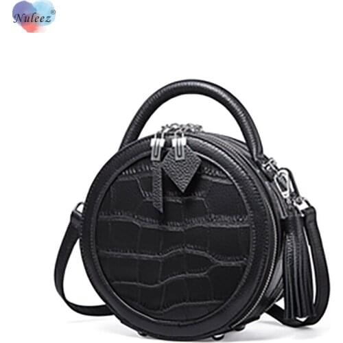 Round Bag Female Cross-Body Elegant Alligator Circular Luxury Selected Cowhide Leather Zipper Lock Lovely Gift For Girls 2021