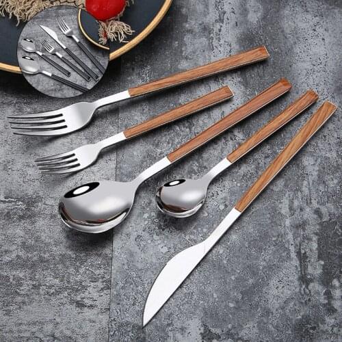 Kitchen Stainless Steel Dinnerware Mirror Knife Fork Spoon Salad Fork Teaspoon Flatware Cutlery Set Xmas Party Western Cutleries