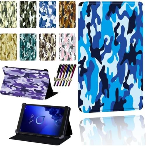 For Alcatel 1T 7 10 / 3T 8 10 / A3 10 Tablet Camouflage Pattern Scratch Resistant Lightweight Protective Case Cover + Pen
