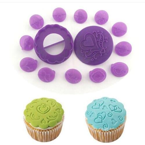 Luyou 14pc/set Fondant Cake Decorating Moulds Round Heart Flower Shape DIY Mold Embossing Cutter Cake Decoration Tools FM1704