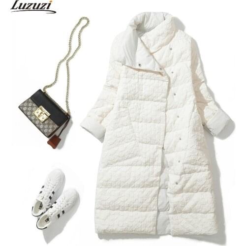 Luzuzi Winter Casual Long Down Jacket Women Double Sided 90% White Duck Down Coat Female Loose Warm Windbreaker Outerwear Parkas