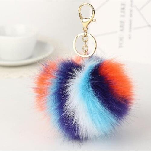 JINGLANG Gold Color Lobster Clasp Metal Keyring Dangle Colorful Artificial Rabbit Fur Charm Keychains For Women Handbag Jewelry