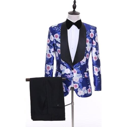 Flowers Fancy Printed Mens Suits With Pants Coat Latest Designs Flower Costume Homme Ternos Masculino Slim Fit XS-5XL