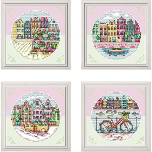 City Landscape Series Cross Stitch Kit 14ct 11ct Printing Embroidery DIY Manual Needlework Kit Modern Home Decoration Painting