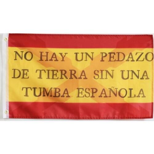 Bandera de España con la Cruz de Borgoña y la frase no hay un pedazo de tierra sin una tumba española poema españa imperio españ