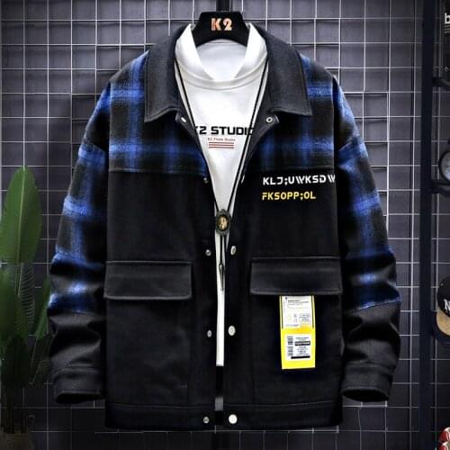 2021 Spring/Autumn New Trend Plaid Coat Casual Mens Jacket Fashion Youth Streetwear Turn-Down Collar Clothes Plus Size M-3XL
