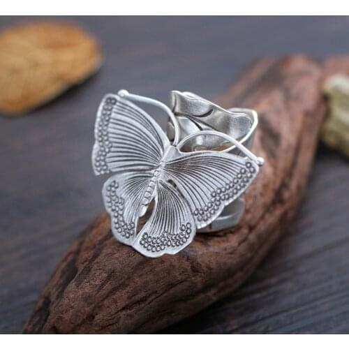 Original silver butterfly ring opening Thailand Tefo Chiang Mai imported handmade silver ring S925 Sterling Silver Ring