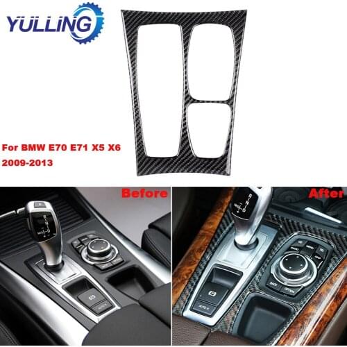 YULLING Carbon Fiber Car Gear Shift Box Panel Trim For BMW E70 E71 X5 X6 2009 2010 2011 2012 2013